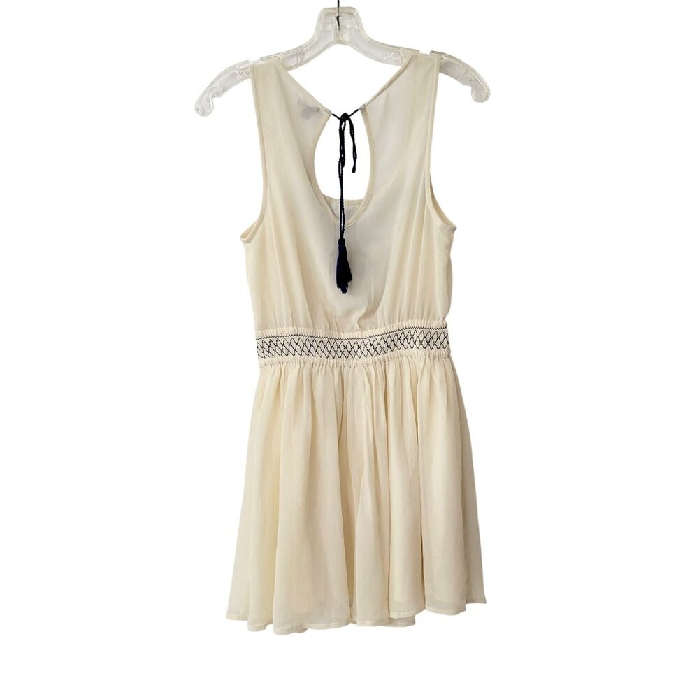 Ecote Cream and Blue Embroidered Sleeveless Mini Dress - Picture 4 of 6